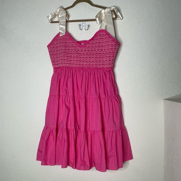 Arula Sweetheart Babydoll Tiered Smocked Dress Size B (18-20) Pink Ribbon Straps - Picture 1 of 13